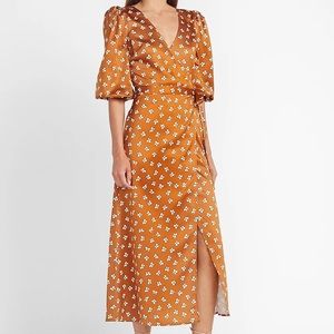 Express Ladygang Floral Satin Wrap Midi Dress
